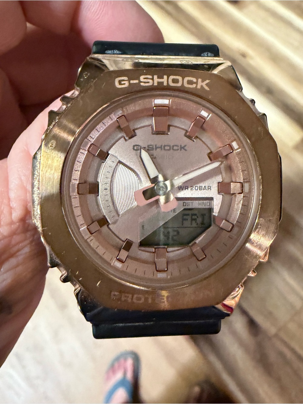 G-Shock Rose Gold Case with Black Band Analog-Digital Watch
